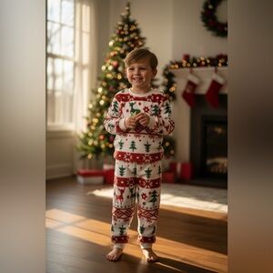 Festive Reindeer and Tree Kids Pajama Set